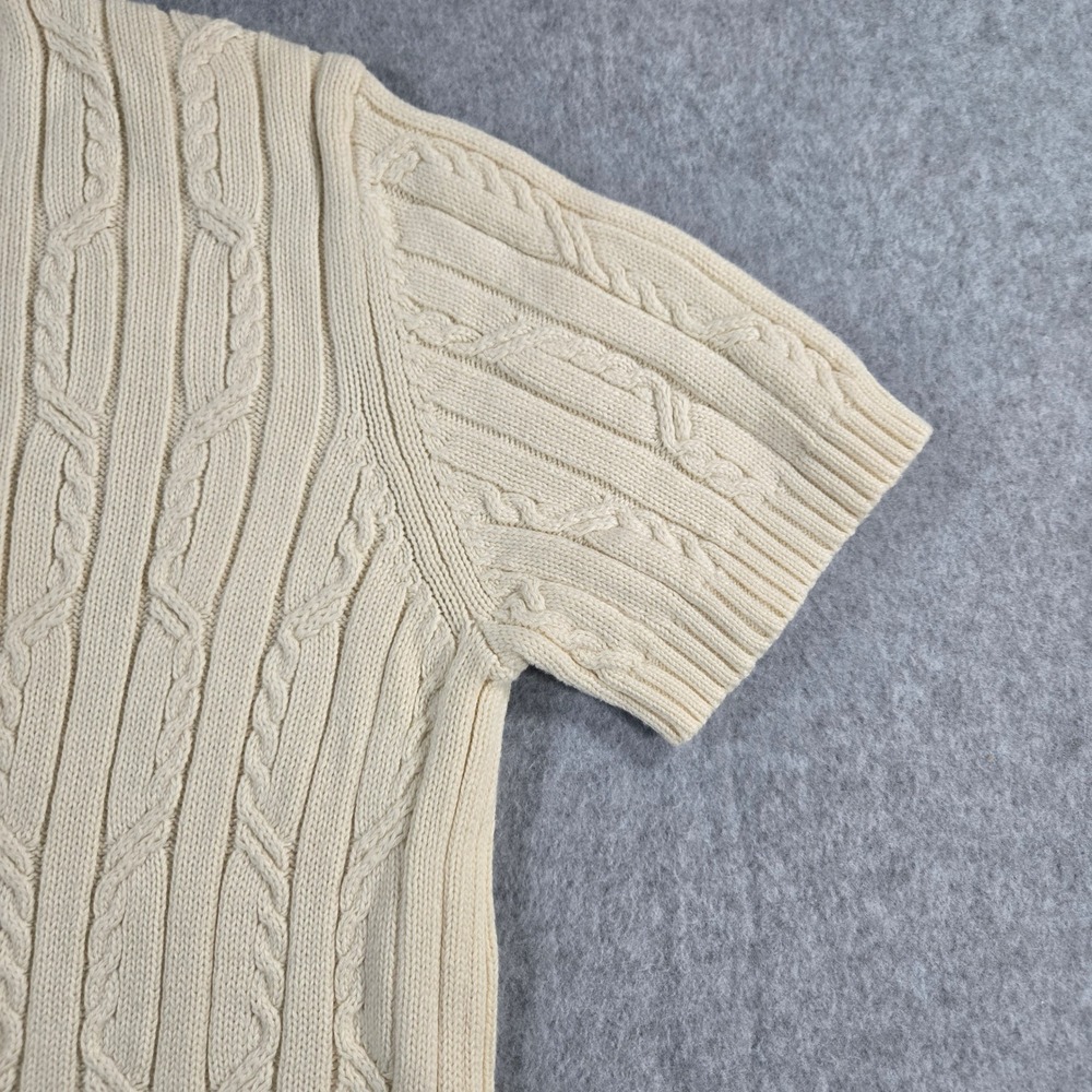 Jones New York Country Cream Cable Knit Short Sleeve Cotton Sweater Large - Picture 9 of 14